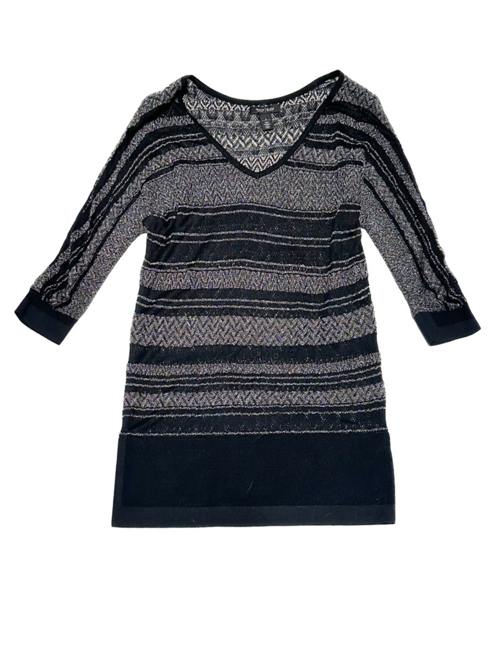 Y2K White House Black Market Metallic Stripe Sweater Mini Dress Going Out Top